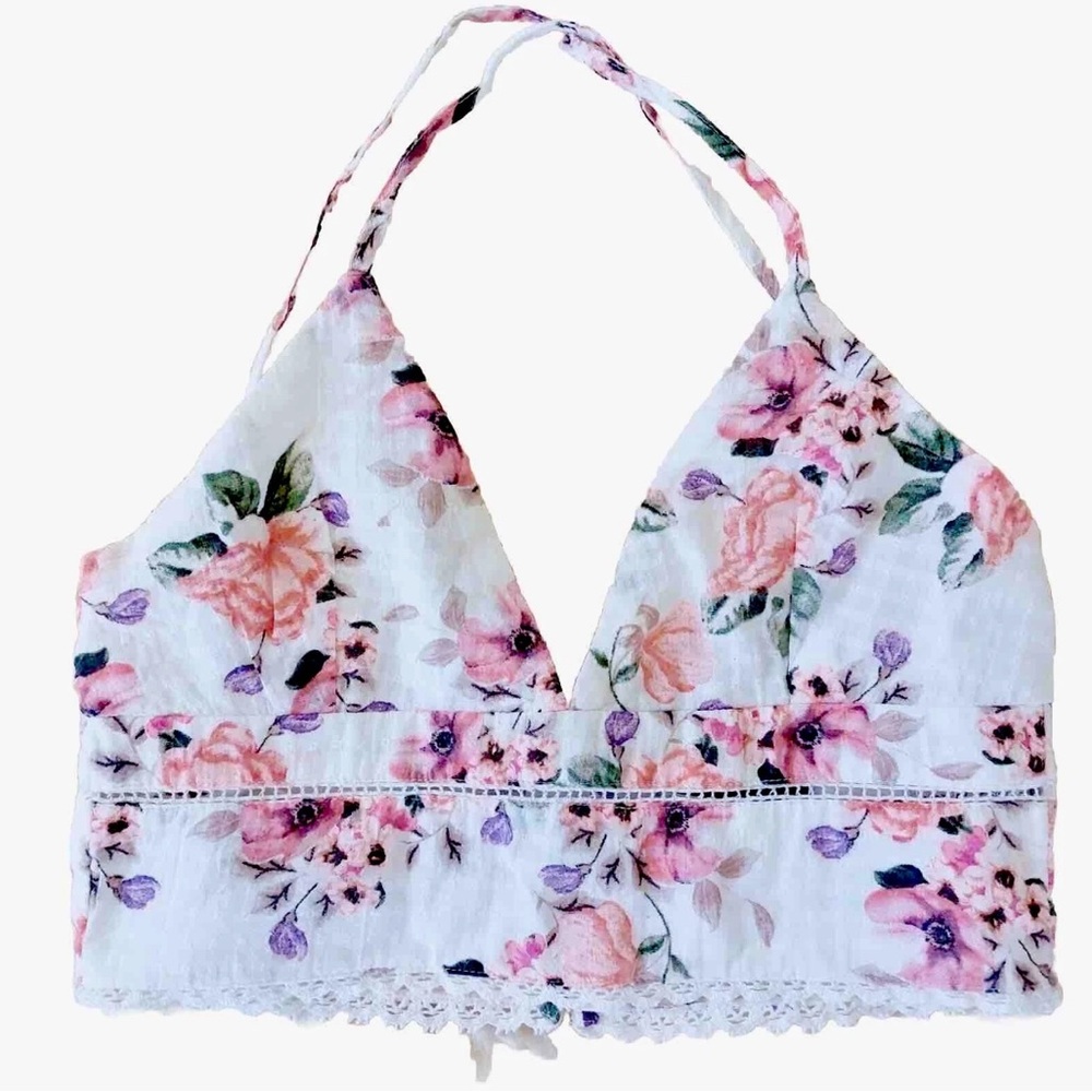Zara White and Pink Floral Top